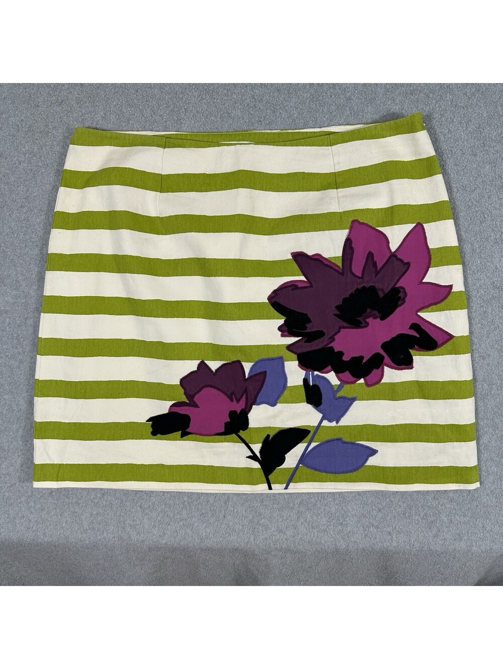 Boden Women’s Size U.S. 14R Floral Appliqué Lined Striped Pencil Mini Skirt